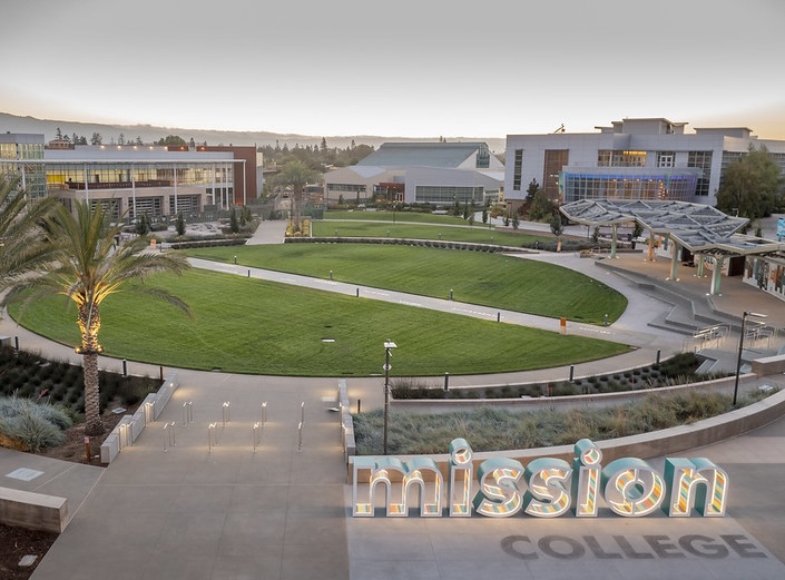 The Central Plaza with the Mission College sign.