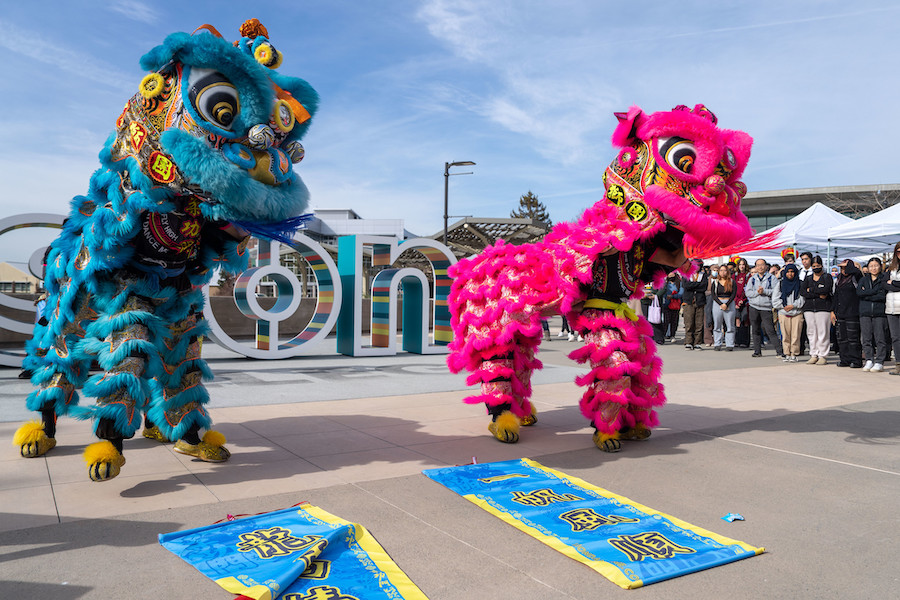 Chinese dragon dancers perform on Plaza.